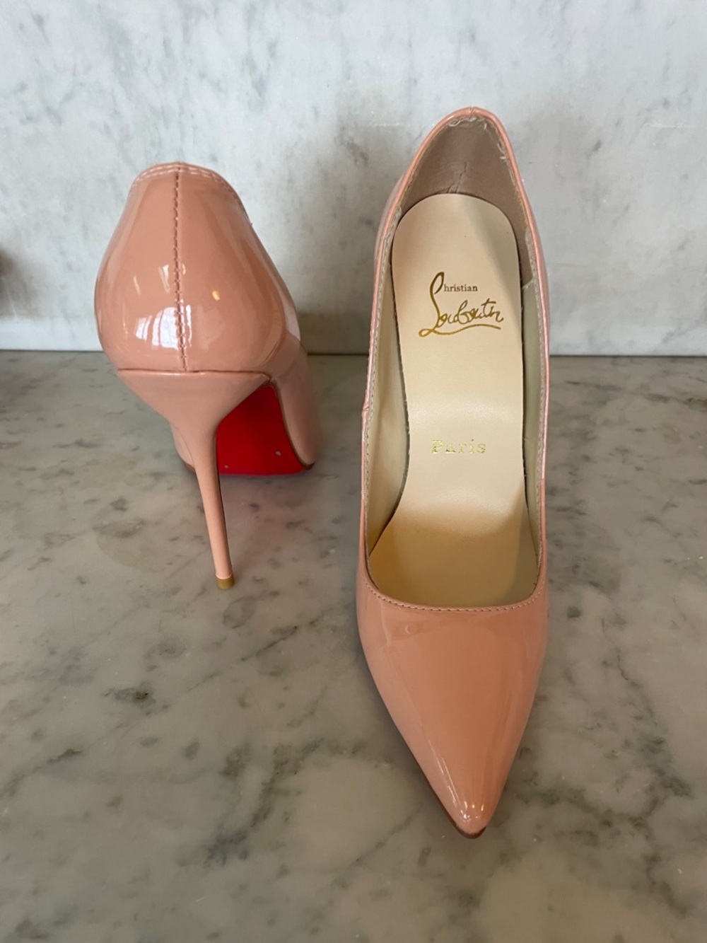 CHRISTIAN LOUBOUTIN So Kate Blush Patent Pointed-Toe Pumps Red Sole 38